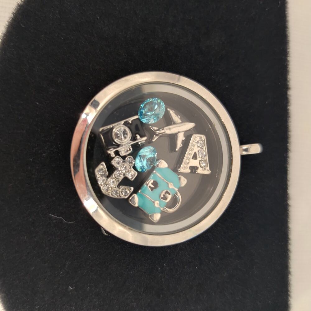 Stainless Steel Floating Memory Locket Travel Theme Charms Pendant